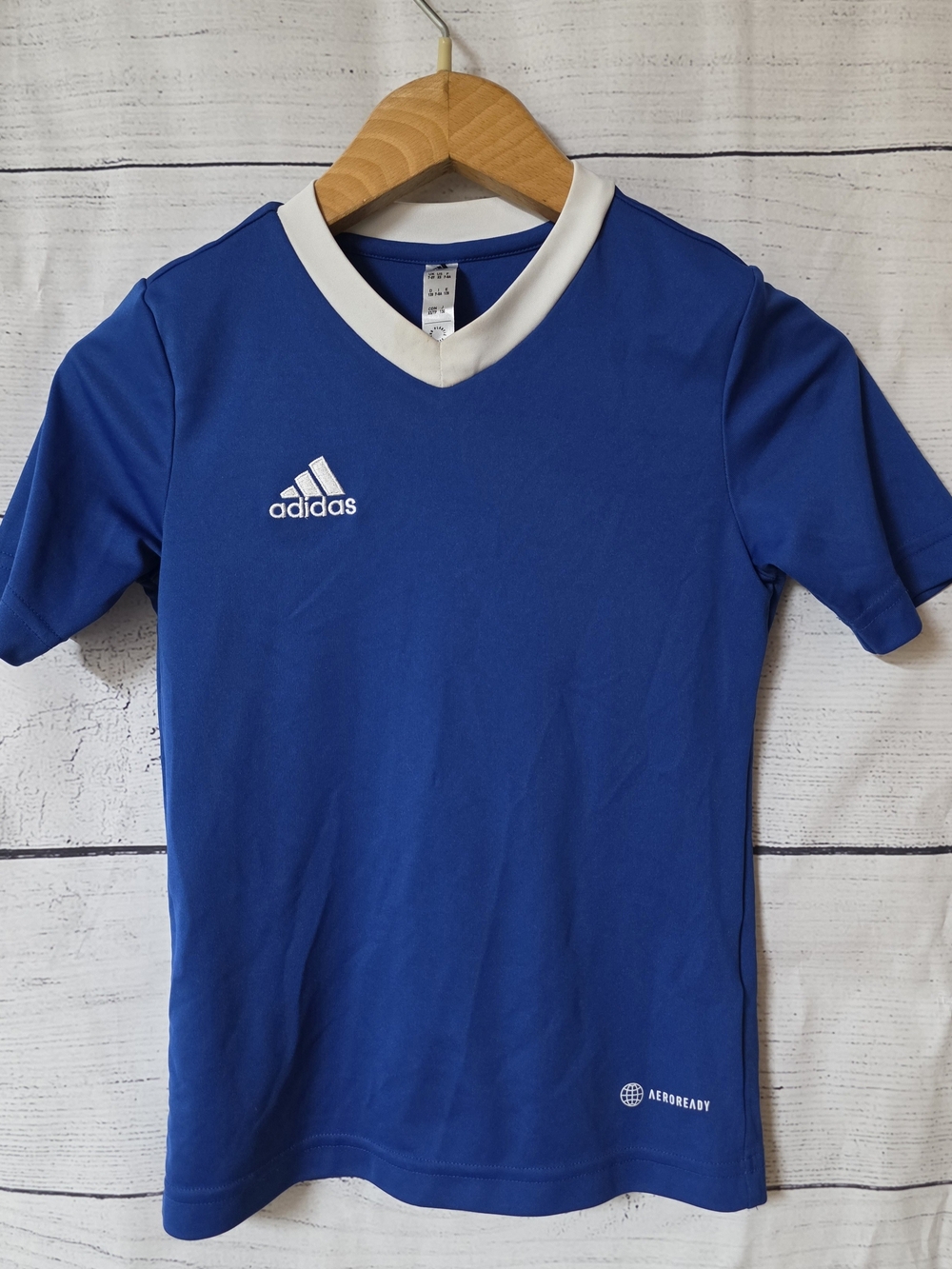 adidas Royal Blue V-Neck Short Sleeve Kids Tee with White Trim